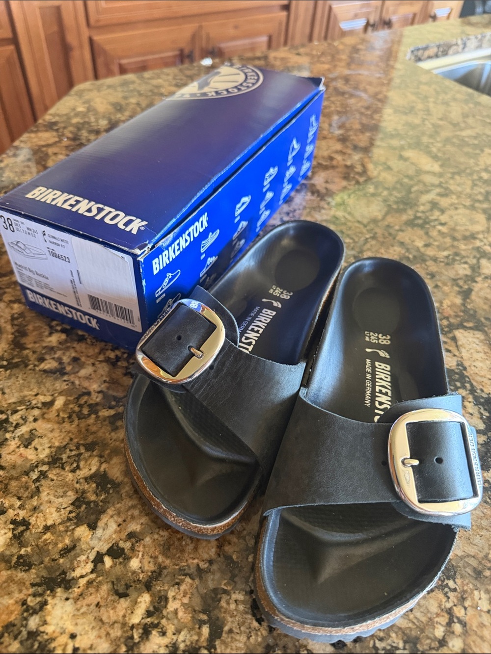 Birkenstock Madrid Big Buckle Black Leather with Silver Size Narrow 38